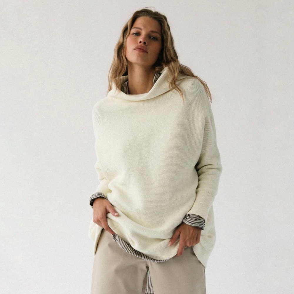 Free People | Ottoman Oversized Ribbed Tunic Sweater Cream/Off‎ White Size S